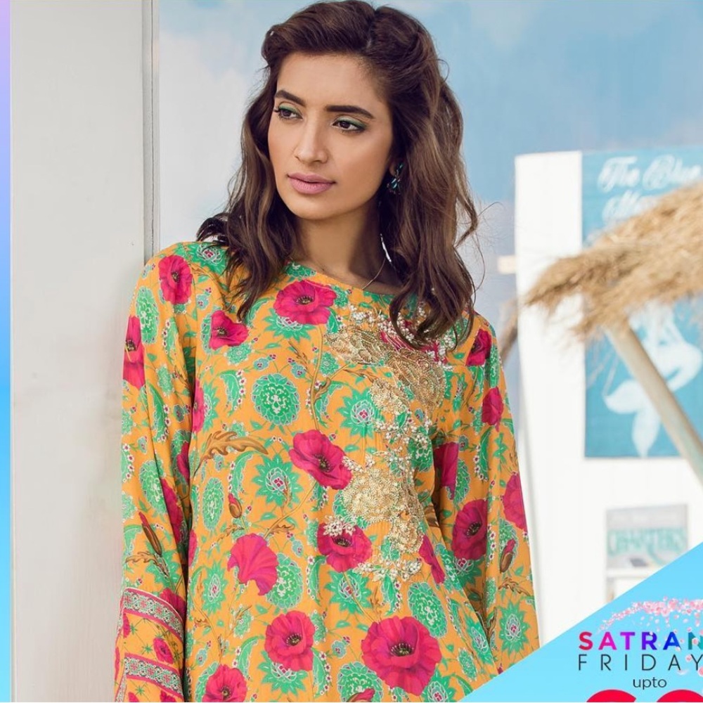 Bonanza Satrangi Floral Yellow and Pink Kurta & Trouser